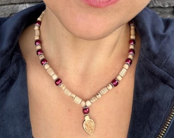 Tulsi Necklace with Sanskrit Engravings and Hare Pendant - 17.3 inches (44 cm)