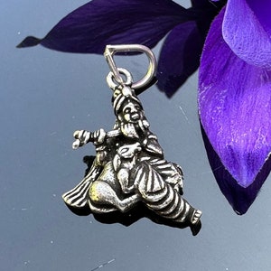 Sterling Silver Krishna Pendant: Hindu Necklace with Cow