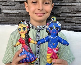 Radha Krishna Dolls, Vaishnav Gift for Children, Vrindavan Soft Dolls, Hindu God Toys, Indian Dolls, Set of 2