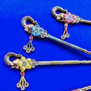 Flute for Krishna - Elephant Golden Bansuri Flute with Rhinestones - Choose Length and Color