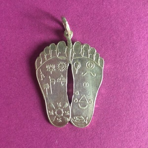 Lord Krishna's Lotus Feet Silver Pendant - 1.65 Inches (4.2 cm)