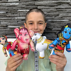Shiva, Parvati, Ganesh and Nandi Dolls, Shankar Gift for Children, Mahadev Soft Dolls, Hindu God Toys, Indian Dolls, Set of 4