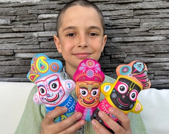 Jagannath Baladev Subhadra Dolls, Vaishnav Gift for Children, Vrindavan Soft Dolls, Hindu God Toys, Indian Dolls, Set of 3