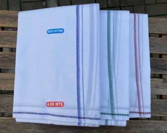 Pure Cotton Dhoti - White with Blue, Green or Maroon Stripe