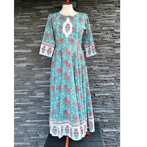 Anarkali Dress - Blue, 100% Pure Cotton, Small Size