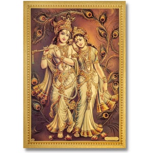Radha Krishna Golden Foil Print, Framed or Unframed, Choose Size