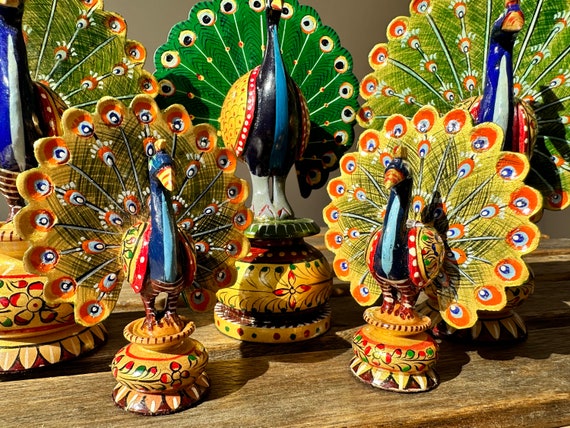 Beaded Peacock Christmas Ornaments (set of 5) - Dancing Peacocks