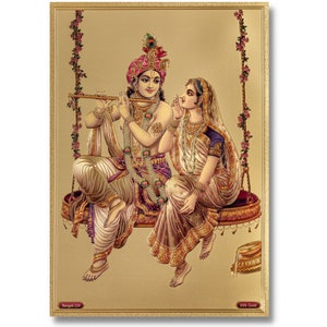 Radha Krishna Golden Foil Print, Framed or Unframed