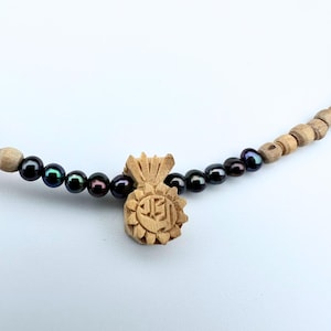 Tulsi Necklace with Radha Pendant and Black Pearls - 17.9 inches (45.5 cm)