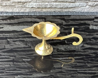 Ghee Lamp, Handmade Brass Oil Lamp, Pooja Diya with Handle