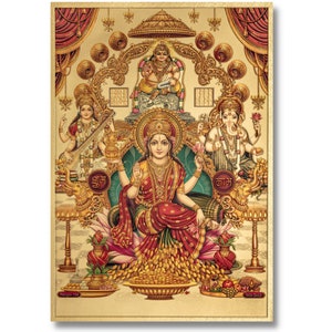 Lakshmi Sarasvati Ganesh Golden Foil Print, Framed or Unframed