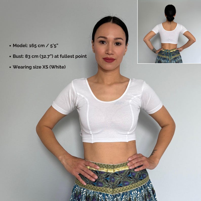 Stretch Cotton Saree Blouse: Indian Dance Choli Top (XS-XXXL, 54 Colors) White