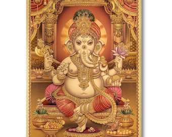 Impresión de Ganesha en lámina dorada, enmarcada o sin marco