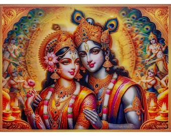 Radha Krishna-poster - 5D lenticulaire afbeelding hindoegod - 29,5 x 39,5 cm inch (11,5 x 15,5)