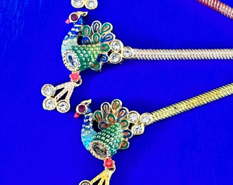 Flauta para Krishna - Bansuri dorado de pavo real con diamantes de imitación - Elija longitud y color