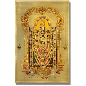 Big Sri Balaji of Tirupati Golden Foil Print, 11.8 inches x 17.7 inches (30 cm x 45 cm)