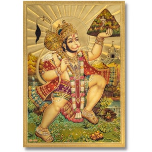 Flying Hanuman Goldener Foliendruck, gerahmt oder ungerahmt