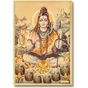 Impresión en lámina dorada de Shiva, enmarcada o sin marco