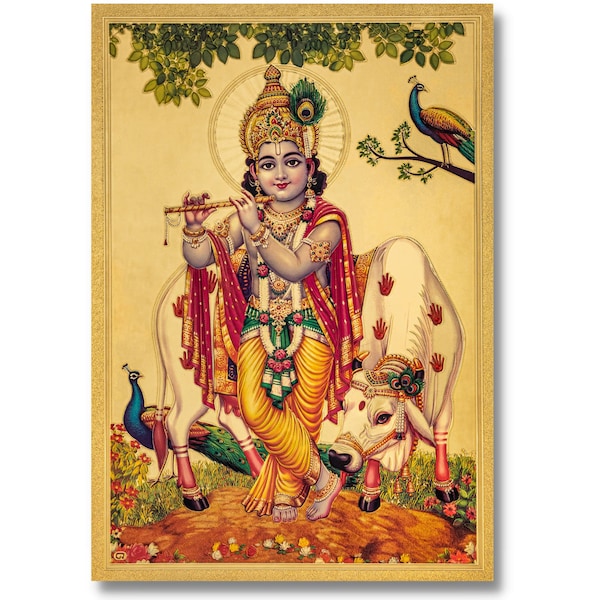 Krishna Govinda Golden Foil Print, Framed or Unframed