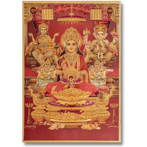 Lakshmi Sarasvati Ganesh Kuvera Golden Foil Print, Framed or Unframed
