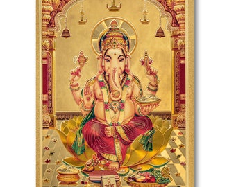 Impresión de Ganesha en lámina dorada, enmarcada o sin marco