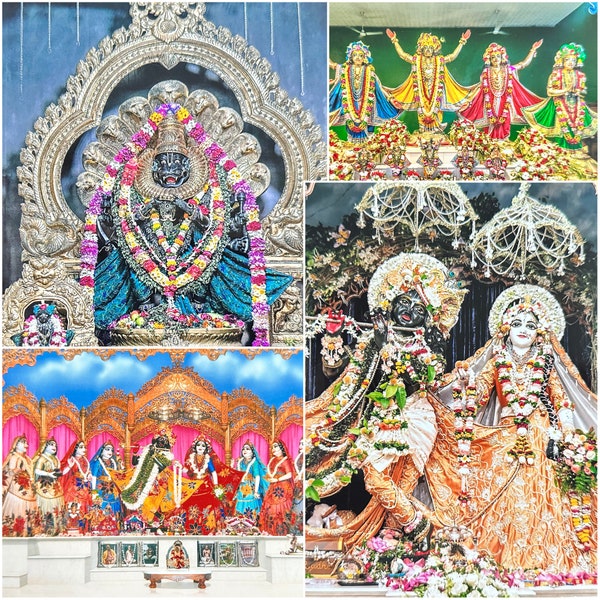 Altar Deity Photos from ISCKON Mayapur - Pancha Tattva, Ugra Narasimha, Radha Madhava - 6.8x4.9 inches (17.5x12.5 cm)