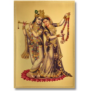 Radha Krishna Golden Foil Print, Framed or Unframed