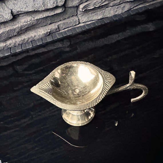 Ghee Lamp, Handmade Brass Oil Lamp, Pooja Diya with Handle