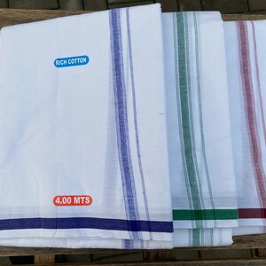 Dhoti homme blanc en coton avec bordure colorée - Tenues de fête indienne