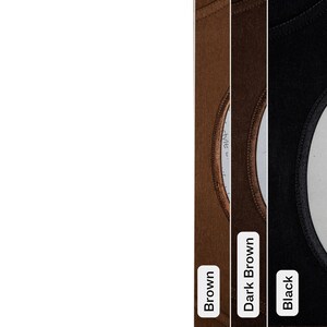 May include: Close-up of three different colored shirts: brown, dark brown, and black. Each shirt has a round neckline. The colors are labeled with white text on a black background.