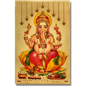 Big Ganesha Golden Foil Print, 11.8 inches x 17.7 inches (30 cm x 45 cm)