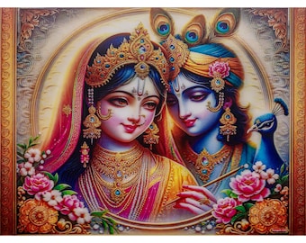 Radha Krishna-poster - 5D lenticulaire afbeelding hindoegod - 29,5 x 39,5 cm inch (11,5 x 15,5)