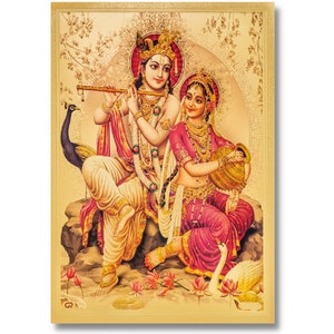 Radha Krishna Golden Foil Print, Framed or Unframed