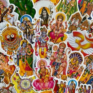 Hindu Gods Stickers – Krishna, Shiva, Ganesha, Ram Darbar, Jagannath, Narasimha, Radha – Double-Sided Decals – 2.3 x 3.5" Spiritual Gift