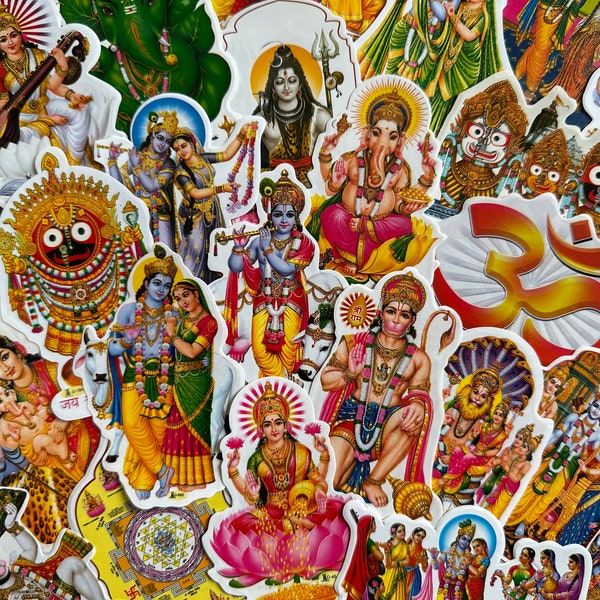 Krishna & Hindu Gods Stickers - Shiva, Hanuman, Ganesh, Lakshmi, Ganesha, Narasimha, Radha - Double Sided, Size - 2.3 x 3.5 Inches / 6 x 9cm