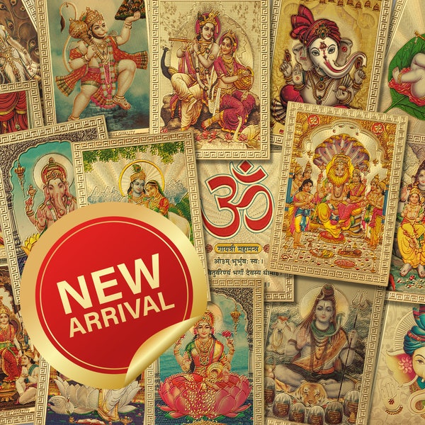 Hindu Gods Stickers, Krishna Stickers - Shiva, Hanuman, Ganesh, Lakshmi, Ganesha & more - Golden Foil, Size - 2.3 x 3.3 Inches / 6 x 8.5 cm