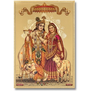 Radha Krishna Golden Foil Print, Framed or Unframed