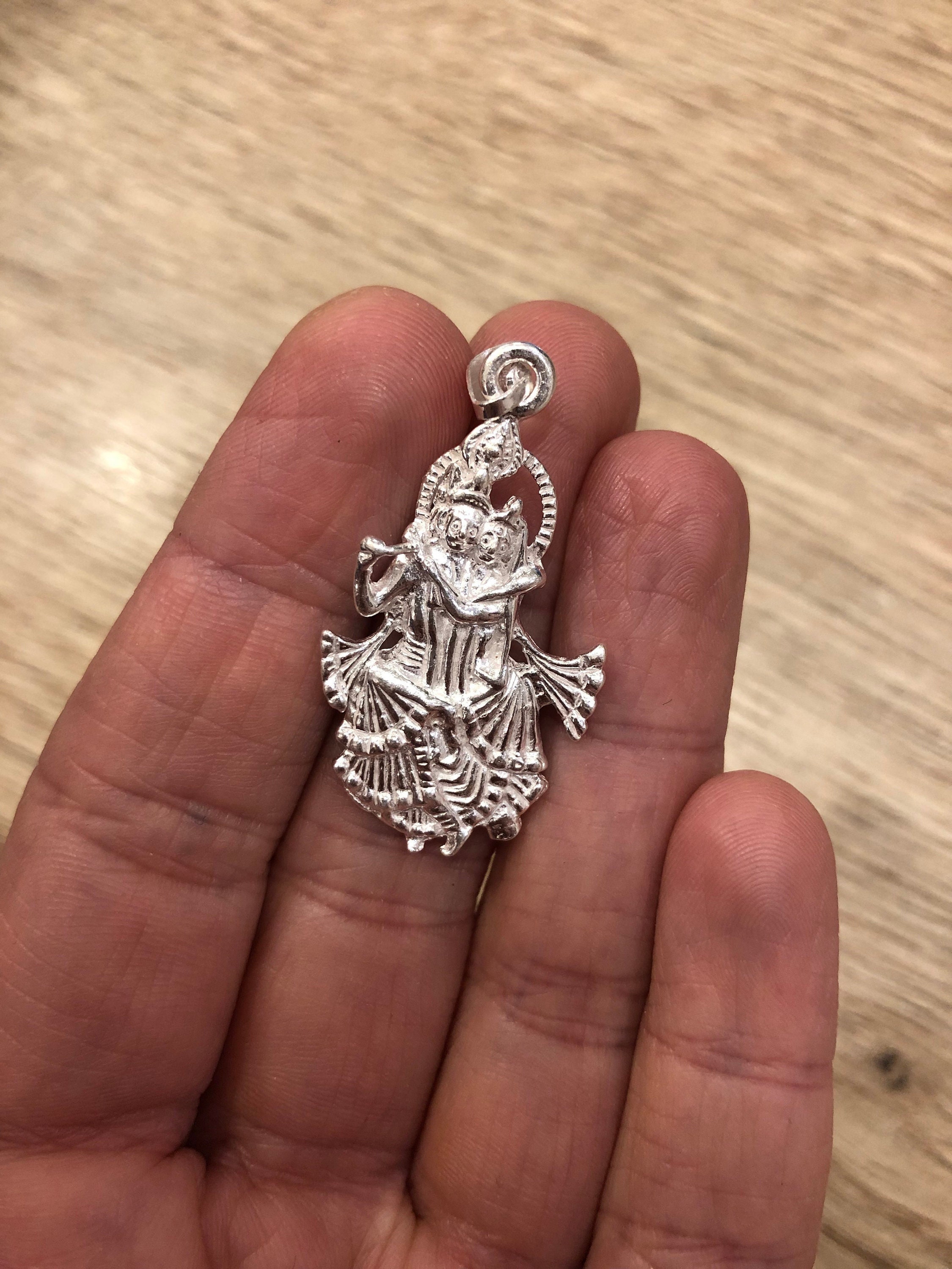 Radha Krishna Silver Pendant Hare 