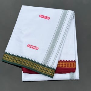 Weiße Baumwolle Dhoti: Traditionelles indisches Tuch (157 Inches)