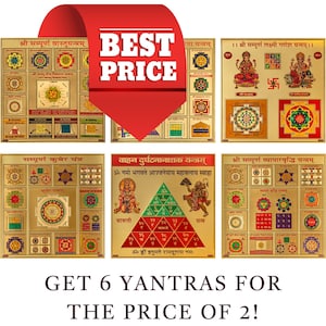 Great Price Yantra Bundle – Set of 6 Powerful Yantras for Wealth, Success, and Protection – Lakshmi Ganesh, Vyapar Vridhi, Kuber, More