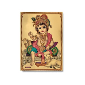 Small Krishna Golden Foil Print, Framed or Unframed