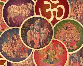Hindu Gods Stickers: Golden Foil Krishna, Shiva, Lakshmi (3.1" x 3.1")
