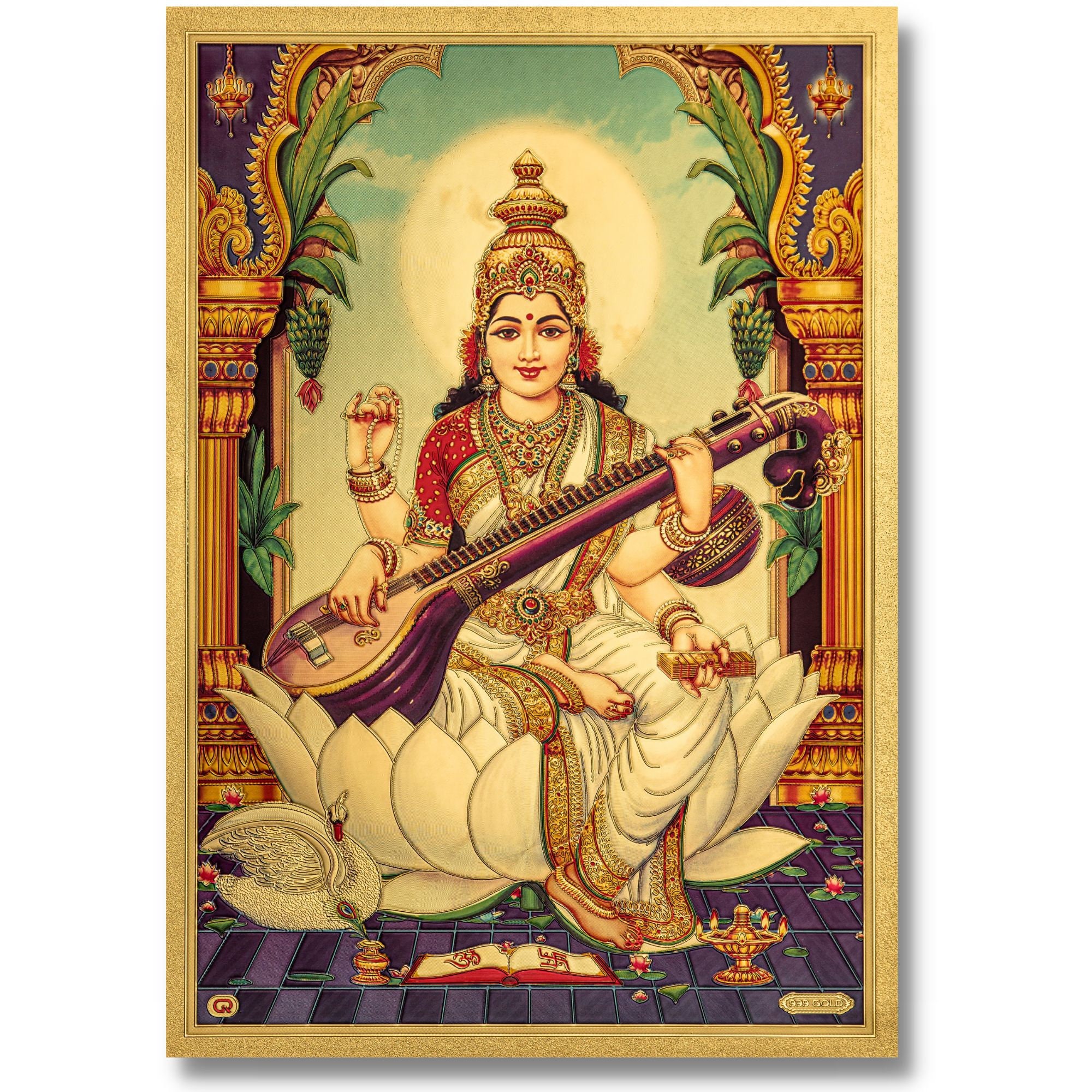 Goddess Saraswati Golden Foil Print, Framed or Unframed