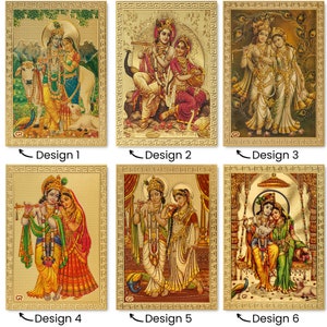 May include: Six different designs of gold-framed images featuring a couple in a traditional Indian style. The images depict a couple in various poses, including standing, sitting, and playing music. The images are all set against a colorful background.
