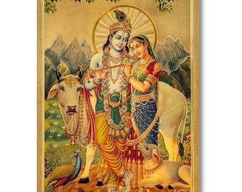 Radha Krishna Golden Foil Print, Framed or Unframed