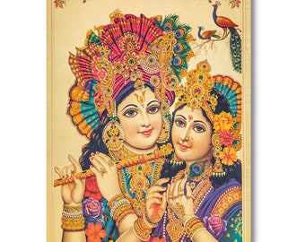 Radha Krishna gouden foliedruk, ingelijst of ingelijst