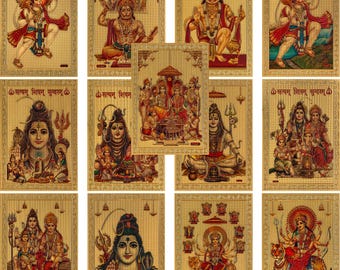 Gold Foil Hindu God Stickers: Shiva, Durga, Hanuman - Altar Art (2.3x3.2 in)