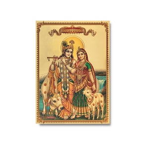 Small Radha Krishna Golden Foil Print, Framed or Unframed