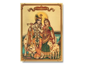 Kleiner Radha Krishna Foliendruck, gerahmt oder ungerahmt