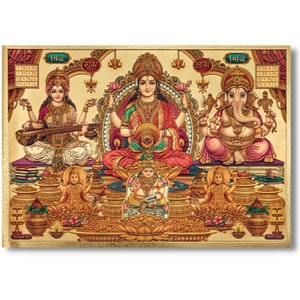 Lakshmi Sarasvati Ganesh Golden Foil Print, Framed or Unframed